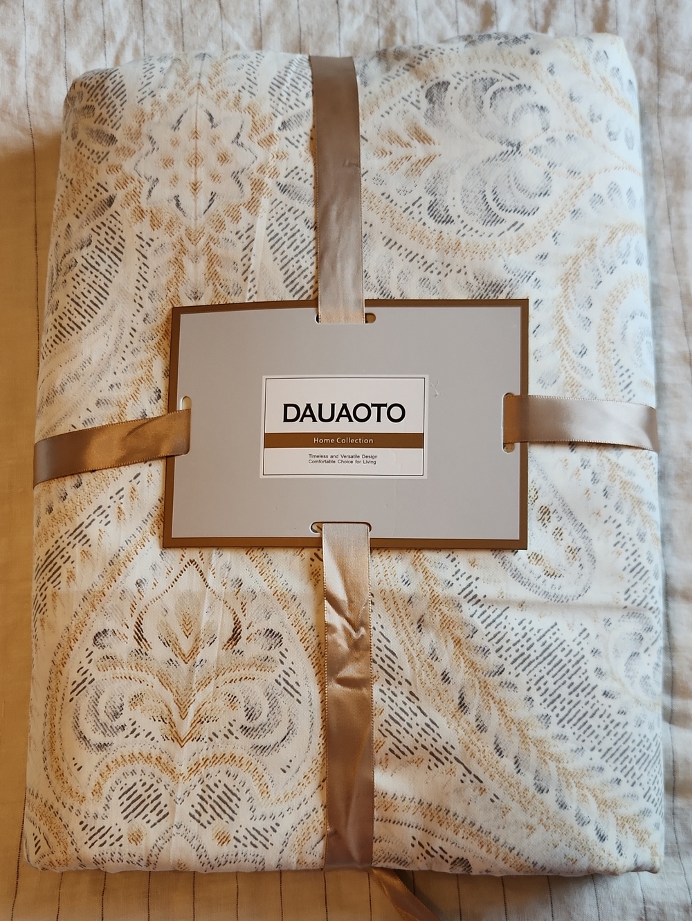Cotton King Duvet Cover And Pillowcases Set Gold And Grey NWT